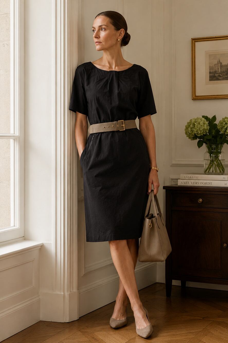 Lafayette 148 Belted Dress 10 Tan Brown Shift Quiet Luxury Old Money Academia
